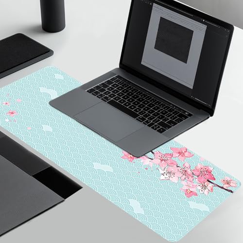 Gaming Mauspad XXL 800 x 300 mm, Rutschfeste Schreibtischunterlage für Büro, Schreibtischunterlage Mädchen, Sakura Maus Pad für PC, MacBook, Laptop (Grün (B) 80 x 30 cm) Bild 6