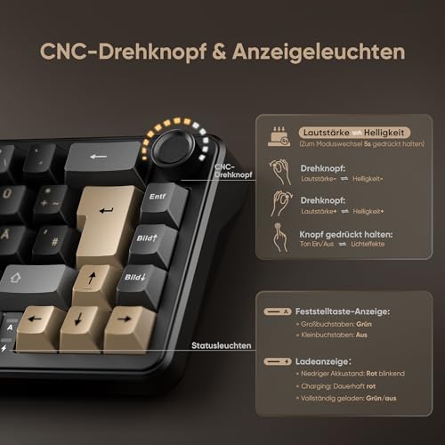 RedThunder K65 Kabellose Mechanische Gaming Tastatur, QWERTZ 67 Tasten, RGB, Fünfschichtige Polsterung Struktur, BT/USB-C/2,4GHz, Hot-swap, 4000 mAh, Gaming Tastatur für Windows, Mac, Xbox, PS4 PS5. Bild 5