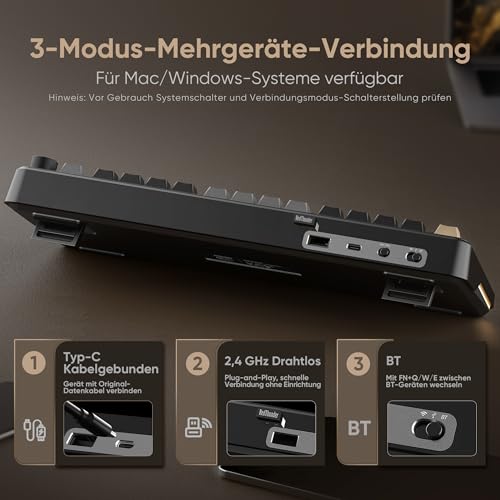 RedThunder K75 Kabellose Mechanische Gaming Tastatur, QWERTZ 81 Tasten, RGB, Fünfschichtige Polsterung Struktur, BT/USB-C/2,4GHz, Hot-swap, 4000 mAh, Gaming Tastatur für Windows, Mac, Xbox, PS4 PS5. Bild 3