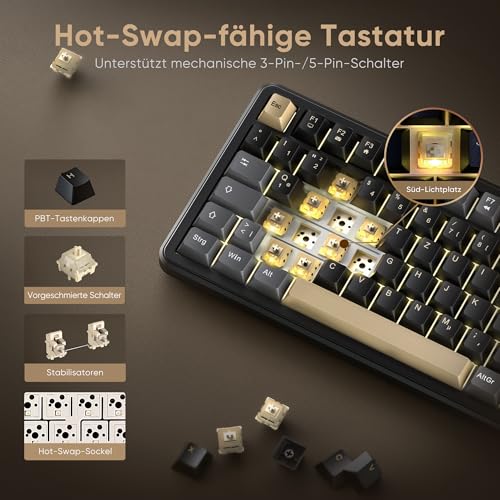 RedThunder K75 Kabellose Mechanische Gaming Tastatur, QWERTZ 81 Tasten, RGB, Fünfschichtige Polsterung Struktur, BT/USB-C/2,4GHz, Hot-swap, 4000 mAh, Gaming Tastatur für Windows, Mac, Xbox, PS4 PS5. Bild 6