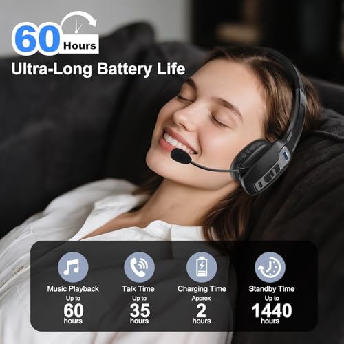 ShinePick PC-Kopfhörer mit Mikrofon – Bluetooth-Ohrhörer, geräuschunterdrückende Mono-Kopfhörer, wiederaufladbar, kabellose Kopfhörer für Büro, Callcenter, LKW-Fahrer, Heimarbeit und PC Bild 4