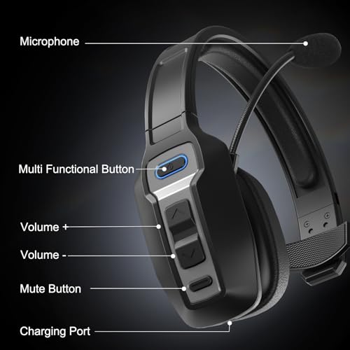ShinePick PC-Kopfhörer mit Mikrofon – Bluetooth-Ohrhörer, geräuschunterdrückende Mono-Kopfhörer, wiederaufladbar, kabellose Kopfhörer für Büro, Callcenter, LKW-Fahrer, Heimarbeit und PC Bild 5