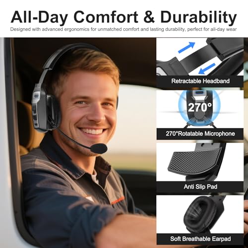ShinePick PC-Kopfhörer mit Mikrofon – Bluetooth-Ohrhörer, geräuschunterdrückende Mono-Kopfhörer, wiederaufladbar, kabellose Kopfhörer für Büro, Callcenter, LKW-Fahrer, Heimarbeit und PC Bild 6