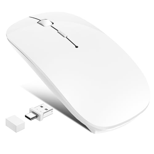 Kabellose Maus mit Jiggler-Modus – Bluetooth 5.2 & 2.4G Funk, für Laptop, PC, iOS, Android, iPad & Windows, 7-farbige LED & 1600 DPI optisch (Ohne RGB, Weiß) Bild 1