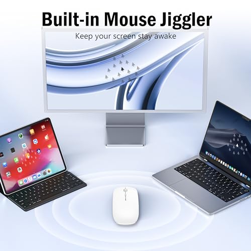 Kabellose Maus mit Jiggler-Modus – Bluetooth 5.2 & 2.4G Funk, für Laptop, PC, iOS, Android, iPad & Windows, 7-farbige LED & 1600 DPI optisch (Ohne RGB, Weiß) Bild 2
