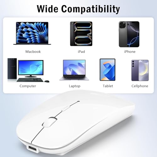 Kabellose Maus mit Jiggler-Modus – Bluetooth 5.2 & 2.4G Funk, für Laptop, PC, iOS, Android, iPad & Windows, 7-farbige LED & 1600 DPI optisch (Ohne RGB, Weiß) Bild 5