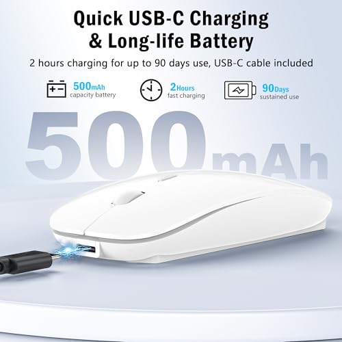 Kabellose Maus mit Jiggler-Modus – Bluetooth 5.2 & 2.4G Funk, für Laptop, PC, iOS, Android, iPad & Windows, 7-farbige LED & 1600 DPI optisch (Ohne RGB, Weiß) Bild 6