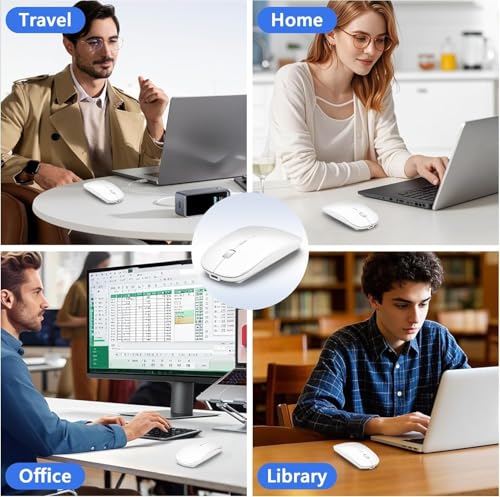 Kabellose Maus mit Jiggler-Modus – Bluetooth 5.2 & 2.4G Funk, für Laptop, PC, iOS, Android, iPad & Windows, 7-farbige LED & 1600 DPI optisch (Ohne RGB, Weiß) Bild 7