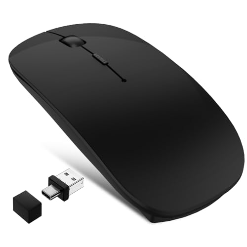 Kabellose Maus mit Jiggler-Modus – Bluetooth 5.2 & 2.4G Funk, für Laptop, PC, iOS, Android, iPad & Windows, 7-farbige LED & 1600 DPI optisch (Ohne RGB, Schwarz) Bild 1