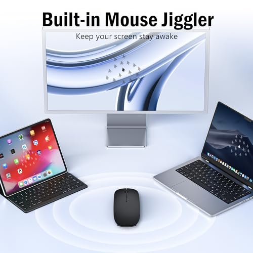 Kabellose Maus mit Jiggler-Modus – Bluetooth 5.2 & 2.4G Funk, für Laptop, PC, iOS, Android, iPad & Windows, 7-farbige LED & 1600 DPI optisch (Ohne RGB, Schwarz) Bild 2