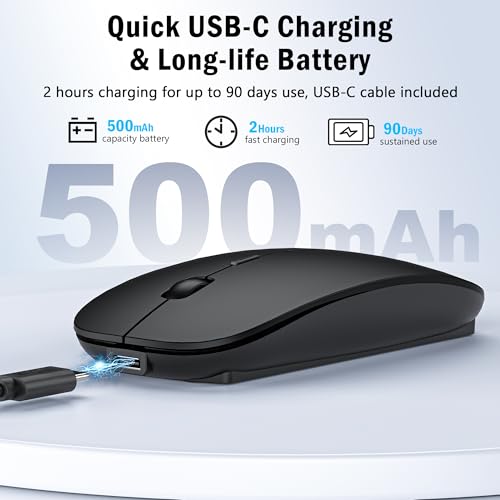Kabellose Maus mit Jiggler-Modus – Bluetooth 5.2 & 2.4G Funk, für Laptop, PC, iOS, Android, iPad & Windows, 7-farbige LED & 1600 DPI optisch (Ohne RGB, Schwarz) Bild 5