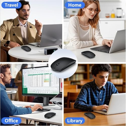 Kabellose Maus mit Jiggler-Modus – Bluetooth 5.2 & 2.4G Funk, für Laptop, PC, iOS, Android, iPad & Windows, 7-farbige LED & 1600 DPI optisch (Ohne RGB, Schwarz) Bild 7