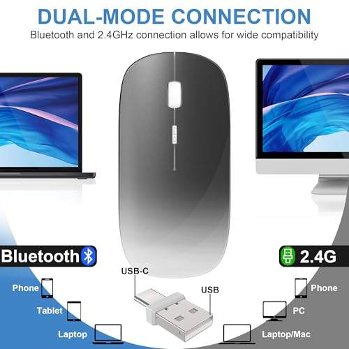 Wireless Mouse Slim Rechargeable Maus Kabellos for MacBook Air/Laptop/Ipad/Computer/Windows Android Tablet,Mini Silent Mice (Grau) Bild 2