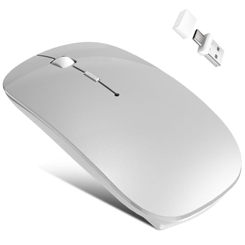 Kabellose Maus mit Jiggler-Modus – Bluetooth 5.2 & 2.4G Funk, für Laptop, PC, iOS, Android, iPad & Windows, 7-farbige LED & 1600 DPI optisch (Ohne RGB, Silbern) Bild 1