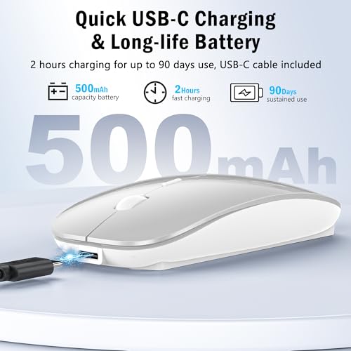 Kabellose Maus mit Jiggler-Modus – Bluetooth 5.2 & 2.4G Funk, für Laptop, PC, iOS, Android, iPad & Windows, 7-farbige LED & 1600 DPI optisch (Ohne RGB, Silbern) Bild 5