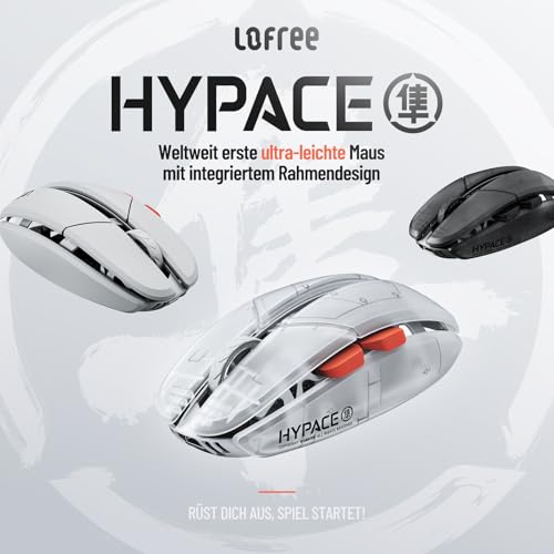 LOFREE Hypace Ultra-Leichtgewichtige Gaming-Maus (47g), PAW3950 Sensor, 40K DPI, 8K Polling Rate, Magnesium-Legierung, Tri-Modus (Bluetooth/2.4GHz/Kabel), 100h Akku für PC/Mac (Transparent) Bild 2