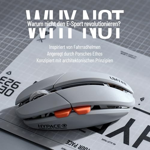 LOFREE Hypace Ultra-Leichtgewichtige Gaming-Maus (47g), PAW3950 Sensor, 40K DPI, 8K Polling Rate, Magnesium-Legierung, Tri-Modus (Bluetooth/2.4GHz/Kabel), 100h Akku für PC/Mac (Transparent) Bild 4