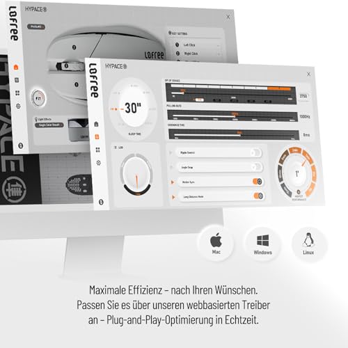 LOFREE Hypace Ultra-Leichtgewichtige Gaming-Maus (47g), PAW3950 Sensor, 40K DPI, 8K Polling Rate, Magnesium-Legierung, Tri-Modus (Bluetooth/2.4GHz/Kabel), 100h Akku für PC/Mac (Transparent) Bild 5