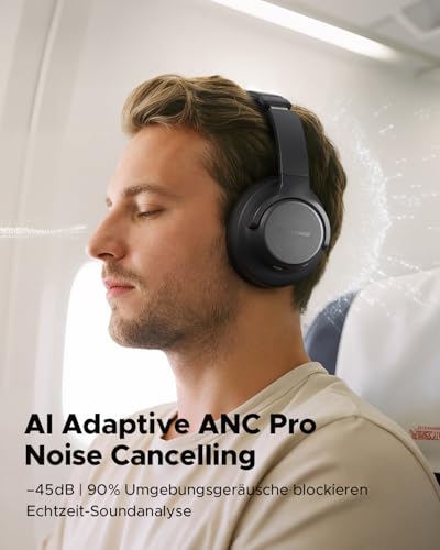 truefree HF-10 Over-Ear Bluetooth Kopfhörer mit 40mm Treiber, ANC -45dB, Raumklang, 125h Akku, AI Mikrofon, App, Gaming Modus, faltbar, USB-C, AUX, Headset mit Transparenzmodus Bild 2
