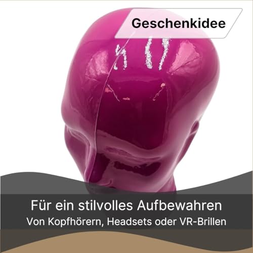 Glaskopf Ständer für Kopfhörer, Headset & VR-Brille – Dekorativer Kopf aus Glas – Design Kopfhörerhalter - Farbe: OP2 pink Bild 4