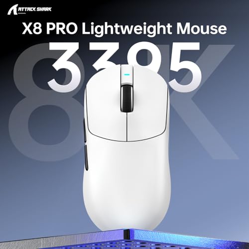 ATTACK SHARK X8PPO 8K Mouse for Large Hand, 55g Superlight, PixArt PAW3395PRO Gaming Sensor, BT/2.4G Wireless/Wired, 6 Adjustable DPI up to 40000, 500mAh Battery (White) Bild 2