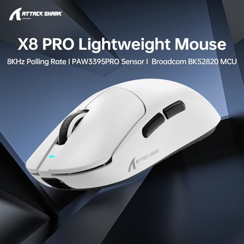 ATTACK SHARK X8PPO 8K Mouse for Large Hand, 55g Superlight, PixArt PAW3395PRO Gaming Sensor, BT/2.4G Wireless/Wired, 6 Adjustable DPI up to 40000, 500mAh Battery (White) Bild 5