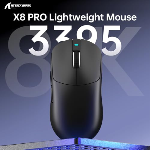 ATTACK SHARK X8PPO 8K Mouse for Large Hand, 55g Superlight, PixArt PAW3395PRO Gaming Sensor, BT/2.4G Wireless/Wired, 6 Adjustable DPI up to 40000, 500mAh Battery (Black) Bild 2