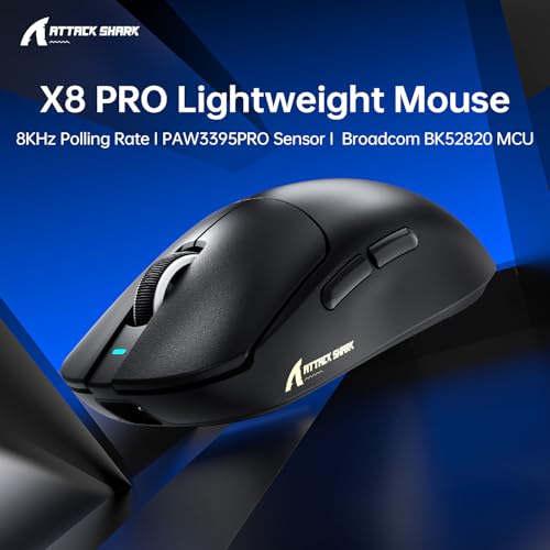 ATTACK SHARK X8PPO 8K Mouse for Large Hand, 55g Superlight, PixArt PAW3395PRO Gaming Sensor, BT/2.4G Wireless/Wired, 6 Adjustable DPI up to 40000, 500mAh Battery (Black) Bild 5