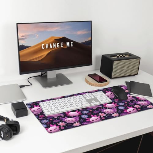 Großes Gaming-Mauspad, rosa Cartoon-Axolotl-Druck, Schreibtisch-Tastatur-Pad, rutschfeste Schreibtischunterlage für Desktop-Tastatur und Maus, Mauspad für Büro, Heimzubehör, 40,6 x 74,5 cm Bild 3