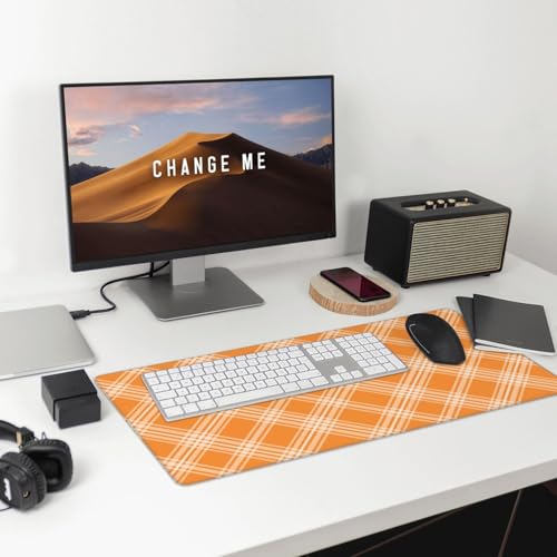 Großes Gaming-Mauspad, orangefarbener Karomuster, Schreibtisch-Tastatur-Pad, rutschfeste Schreibtischunterlage für Desktop-Tastatur und Maus, Mauspad für Büro, Heimzubehör, 40,6 x 74,5 cm Bild 3