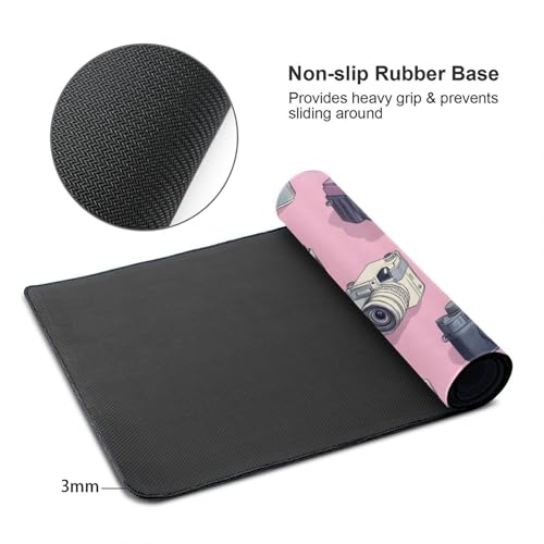Großes Gaming-Mauspad, Retro-Kamera, rosa Druck, Schreibtisch-Tastatur-Pad, rutschfeste Schreibtischunterlage für Desktop-Tastatur und Maus, Mauspad für Büro, Heimzubehör, 40,6 x 74,5 cm Bild 6