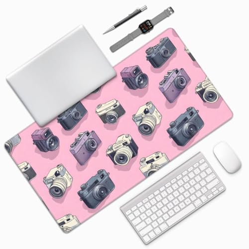 Großes Gaming-Mauspad, Retro-Kamera, rosa Druck, Schreibtisch-Tastatur-Pad, rutschfeste Schreibtischunterlage für Desktop-Tastatur und Maus, Mauspad für Büro, Heimzubehör, 40,6 x 74,5 cm Bild 7