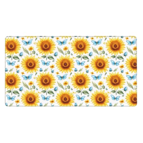 Großes Gaming-Mauspad, Sonnenblumen-Blau, Schmetterlings-Druck, Schreibtisch-Tastatur-Pad, rutschfeste Schreibtischunterlage für Desktop-Tastatur und Maus, Mauspad für Büro, Heimzubehör, 40,6 x 74,5 Bild 1