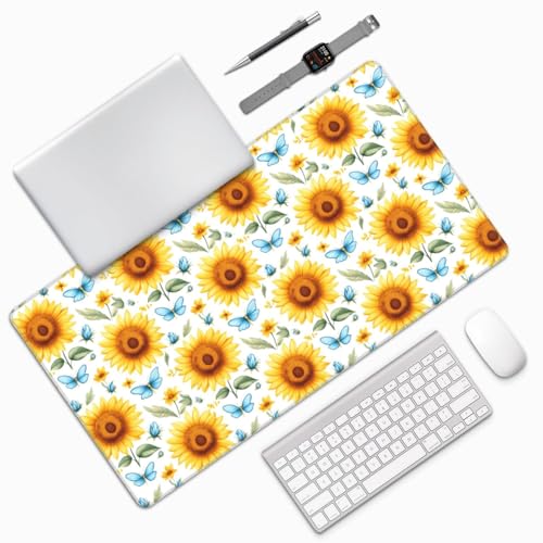 Großes Gaming-Mauspad, Sonnenblumen-Blau, Schmetterlings-Druck, Schreibtisch-Tastatur-Pad, rutschfeste Schreibtischunterlage für Desktop-Tastatur und Maus, Mauspad für Büro, Heimzubehör, 40,6 x 74,5 Bild 7