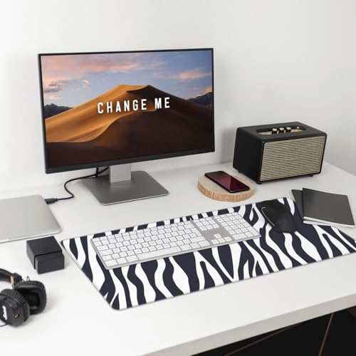 Großes Gaming-Mauspad, schwarz-weiß, Zebra-Druck, Schreibtisch-Tastatur-Pad, rutschfeste Schreibtischunterlage für Desktop-Tastatur und Maus, Mauspad für Büro, Heimzubehör, 40,6 x 74,5 cm Bild 3