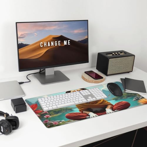 Großes Gaming-Mauspad, niedlicher orangefarbener Mönch-Druck, Schreibtisch-Tastatur-Pad, rutschfeste Schreibtischunterlage für Desktop-Tastatur und Maus, Mauspad für Büro, Heimzubehör, 40,6 x 74,5 cm Bild 2