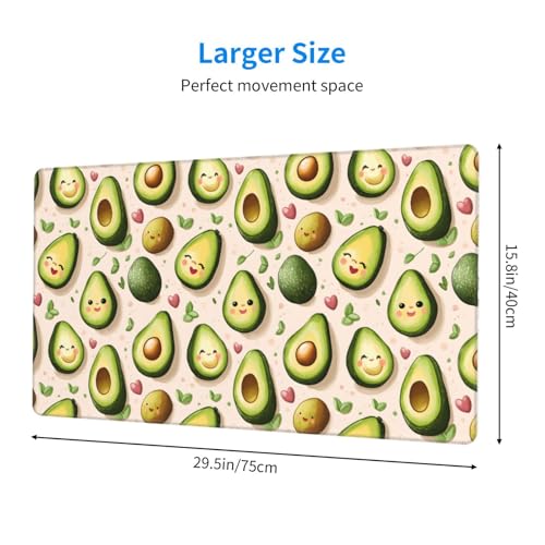 Großes Gaming-Mauspad, Cartoon-Design, niedlicher Avocado-Druck, Schreibtisch-Tastatur-Pad, rutschfeste Schreibtischunterlage für Desktop-Tastatur und Maus, Mauspad für Büro, Heimzubehör, 40,6 x 74,5 Bild 2