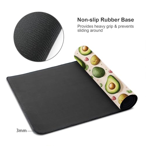 Großes Gaming-Mauspad, Cartoon-Design, niedlicher Avocado-Druck, Schreibtisch-Tastatur-Pad, rutschfeste Schreibtischunterlage für Desktop-Tastatur und Maus, Mauspad für Büro, Heimzubehör, 40,6 x 74,5 Bild 6