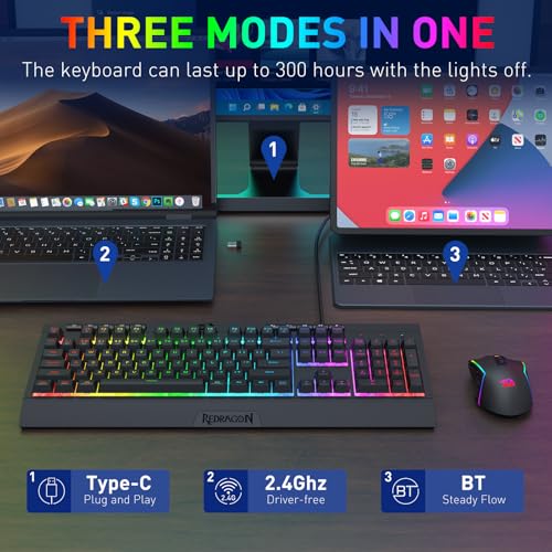 Redragon S151 PRO 3-Modus Wilreess Gaming-Tastatur & Maus-Kombination, 104 Tasten K525 RGB-Membrantastatur und 10000 DPI M616 Gaming-Maus-Paket, US-Layout Bild 3