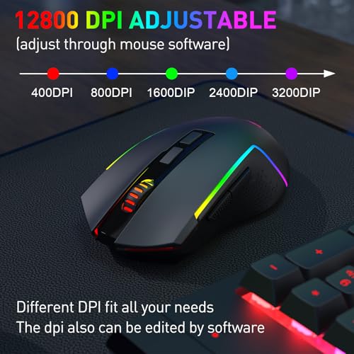 Redragon S151 PRO 3-Modus Wilreess Gaming-Tastatur & Maus-Kombination, 104 Tasten K525 RGB-Membrantastatur und 10000 DPI M616 Gaming-Maus-Paket, US-Layout Bild 6