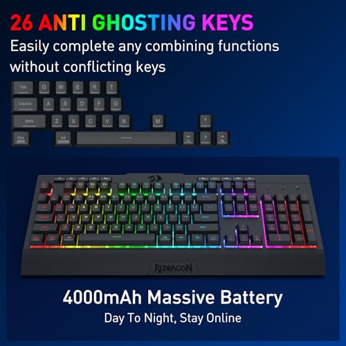 Redragon S151 PRO 3-Modus Wilreess Gaming-Tastatur & Maus-Kombination, 104 Tasten K525 RGB-Membrantastatur und 10000 DPI M616 Gaming-Maus-Paket, US-Layout Bild 7