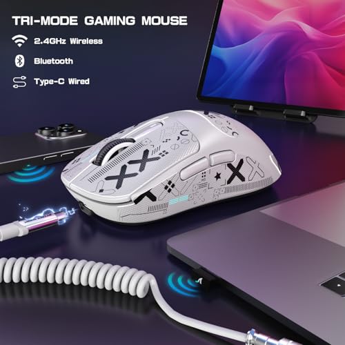 ATTACK SHARK X3MAX 49g Superlight Maus, PixArt PAW3950-Sensor, Bis zu 420000 DPI, 100M Klicks Optische Mikroschalter, BT/2,4G Kabellose/Kabelgebundene Gaming-Maus mit Spiralkabel, für PC/Xbox/PS5/Mac Bild 3
