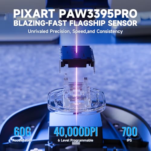 ATTACK SHARK X8PRO 55g ultraleichte Kabellose Gaming-Maus mit Spiralkabel & Griffband, Mittelgroße/Große Hände, 8K-Polling Rate, 2,4 G/Wied/BT, 500 mAh, 40K DPI, Optischer Sensor PAW3395 - Weiß Bild 4