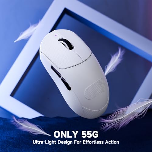 ATTACK SHARK X8PRO 55g ultraleichte Kabellose Gaming-Maus mit Spiralkabel & Griffband, Mittelgroße/Große Hände, 8K-Polling Rate, 2,4 G/Wied/BT, 500 mAh, 40K DPI, Optischer Sensor PAW3395 - Weiß Bild 6