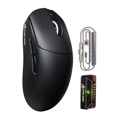ATTACK SHARK X8PRO 55g ultraleichte Kabellose Gaming-Maus mit Spiralkabel, Mittelgroße/Große Hände, 8K-Polling Rate, Tri-Mode 2,4 G/Wied/BT, 500 mAh, 40.000DPI, Optischer Sensor PAW3395 -Schwarz Bild 1
