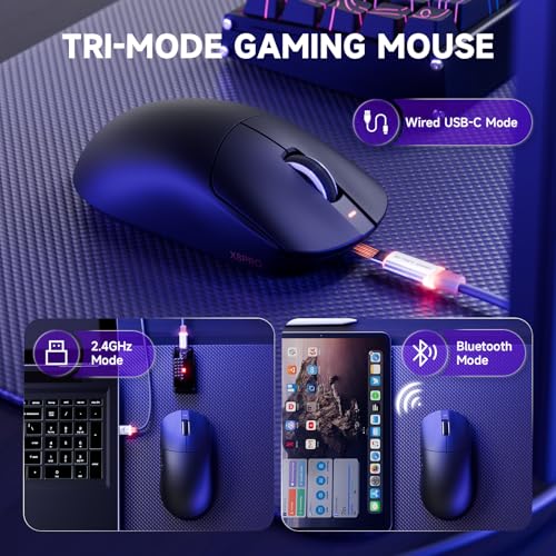 ATTACK SHARK X8PRO 55g ultraleichte Kabellose Gaming-Maus mit Spiralkabel, Mittelgroße/Große Hände, 8K-Polling Rate, Tri-Mode 2,4 G/Wied/BT, 500 mAh, 40.000DPI, Optischer Sensor PAW3395 -Schwarz Bild 3