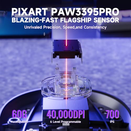 ATTACK SHARK X8PRO 55g ultraleichte Kabellose Gaming-Maus mit Spiralkabel, Mittelgroße/Große Hände, 8K-Polling Rate, Tri-Mode 2,4 G/Wied/BT, 500 mAh, 40.000DPI, Optischer Sensor PAW3395 -Schwarz Bild 4