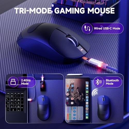 ATTACK SHARK X8PRO 55g ultraleichte Kabellose Gaming-Maus mit Spiralkabel & Griffband, Mittelgroße/Große Hände, 8K-Polling Rate, 2,4 G/Wied/BT, 500 mAh, 40K DPI, Optischer Sensor PAW3395 - Schwarz Bild 3
