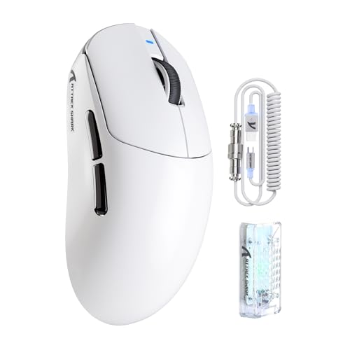 ATTACK SHARK X8PRO 55g ultraleichte Kabellose Gaming-Maus mit Spiralkabel, Mittelgroße/Große Hände, 8K-Polling Rate, Tri-Mode 2,4 G/Wied/BT, 500 mAh, 40.000DPI, Optischer Sensor PAW3395 - Weiß Bild 1