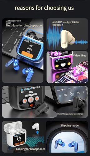True Wireless Bluetooth-Kopfhörer, niedrige Latenz, 8H Spielzeit, Stereo-Gaming-Kopfhörer mit Mikrofon, ANC + ENC intelligentes Rauschen, HiFi-Sound, bequeme Passform im Ohr für Lauftraining, Schwarz Bild 6